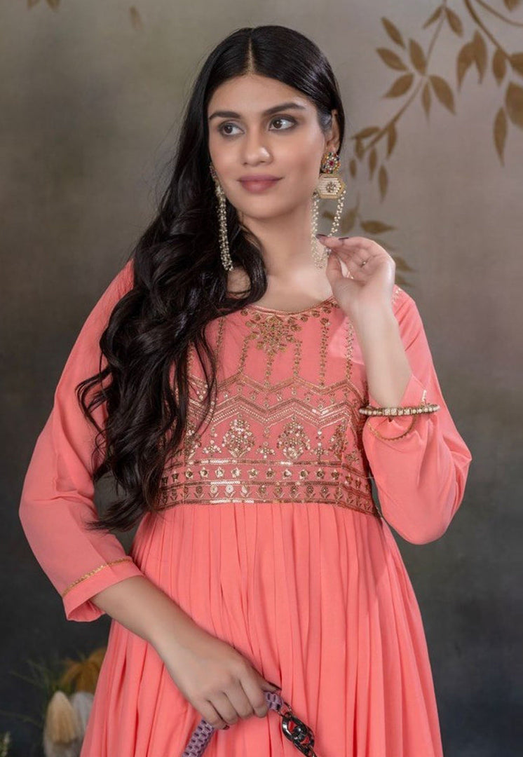 Peach Faux Georgette Gown
