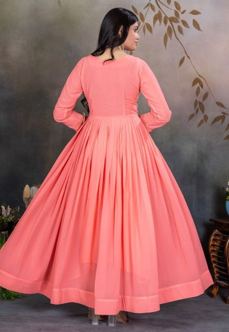 Peach Faux Georgette Gown