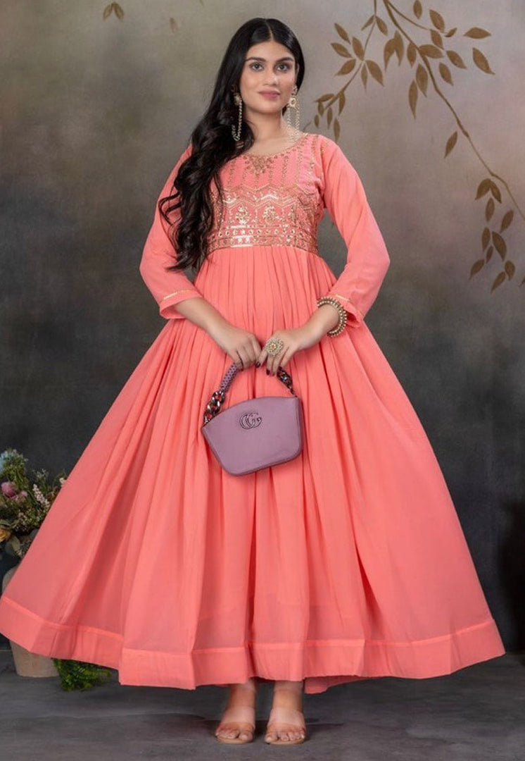 Peach Faux Georgette Gown