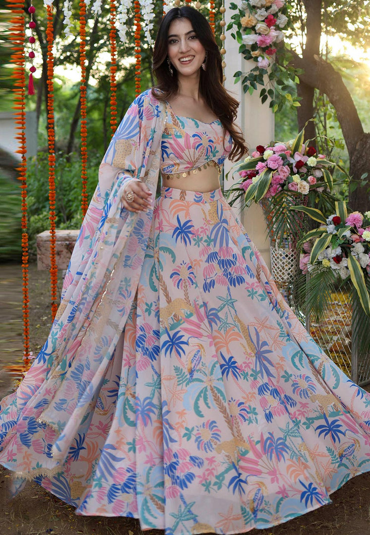 Peach Georgette Floral print Lehenga choli