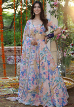 Load image into Gallery viewer, Peach Georgette Floral print Lehenga choli
