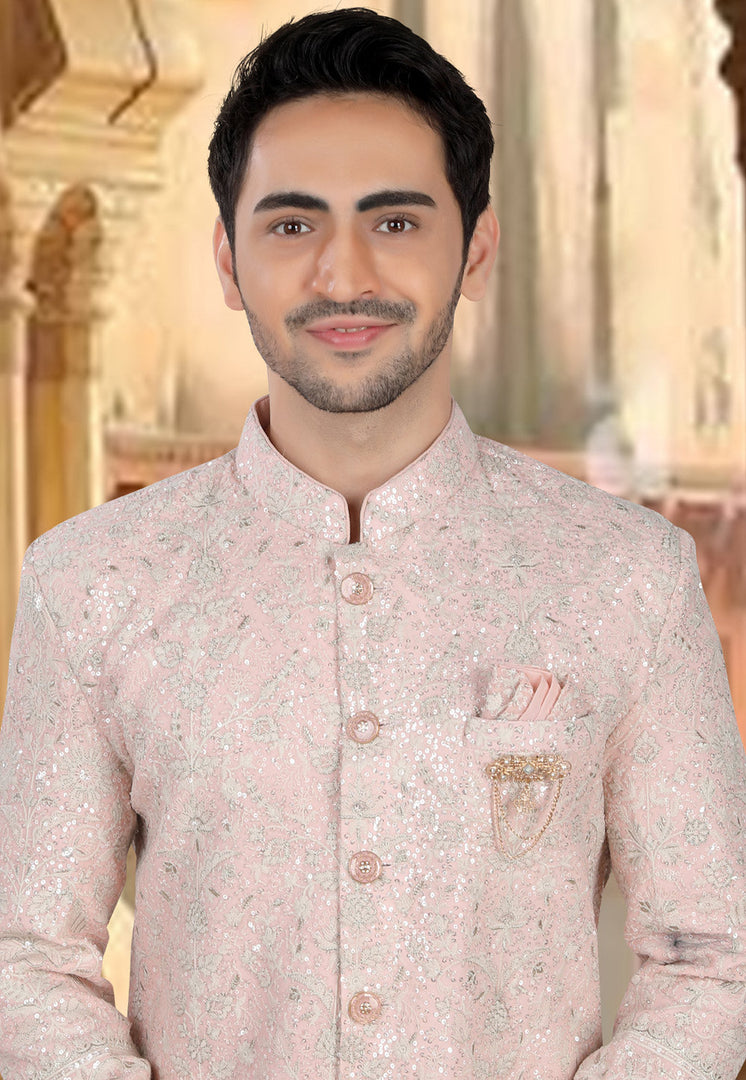 Peach Georgette Indo Western Sherwani