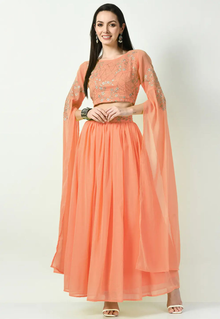 Peach Georgette Lehenga Choli