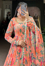Load image into Gallery viewer, Peach Georgette Readymade Long Anarkali Suit

