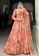 Load image into Gallery viewer, Peach Georgette Readymade Long Anarkali Suit
