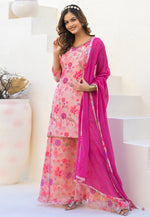 Load image into Gallery viewer, Peach Georgette Readymade Palazzo Suit
