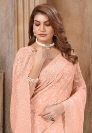 Peach Georgette Saree With Blouse