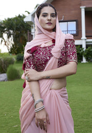 Peach Georgette Saree With Blouse