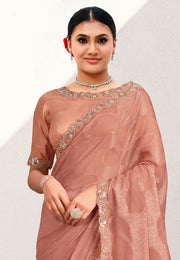 Peach Jacquard Georgette Saree With Blouse