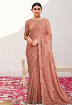Load image into Gallery viewer, Peach Jacquard Georgette Saree With Blouse

