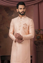 Load image into Gallery viewer, Peach Jacquard Indo Western Sherwani
