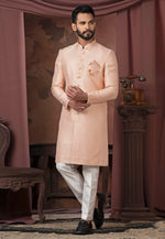 Load image into Gallery viewer, Peach Jacquard Indo Western Sherwani
