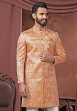 Load image into Gallery viewer, Peach Jacquard Indo Western Sherwani
