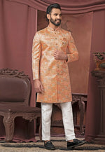 Load image into Gallery viewer, Peach Jacquard Indo Western Sherwani
