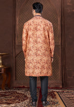 Load image into Gallery viewer, Peach Jacquard Indo Western Suit
