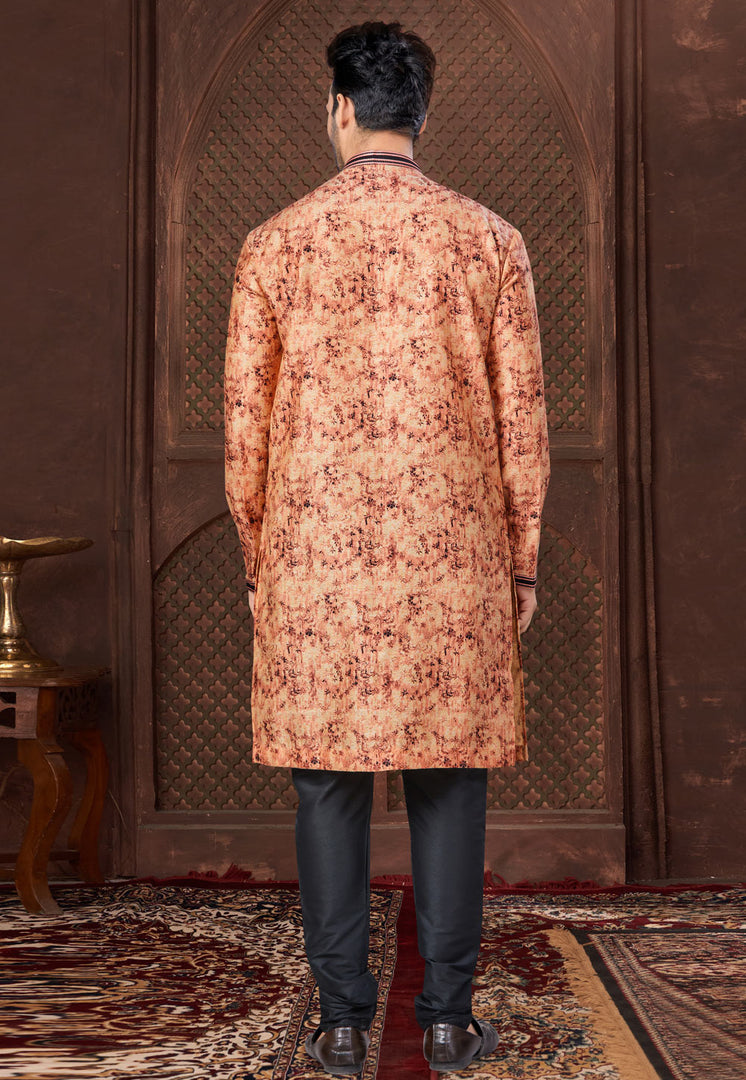 Peach Jacquard Indo Western Suit