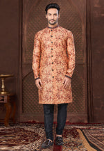 Load image into Gallery viewer, Peach Jacquard Indo Western Suit
