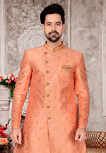 Load image into Gallery viewer, Peach Jacquard Indo Western Suit
