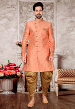 Load image into Gallery viewer, Peach Jacquard Indo Western Suit
