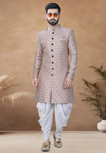 Load image into Gallery viewer, Peach Jacquard Indo Western Suit
