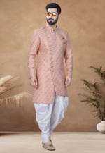 Load image into Gallery viewer, Peach Jacquard Indo Western Suit

