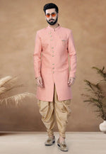 Load image into Gallery viewer, Peach Jacquard Indo Western Suit
