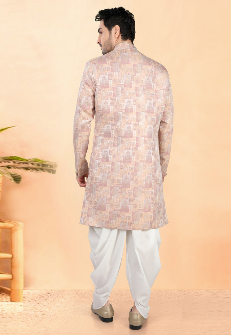 Peach Jacquard Indo Western Suit