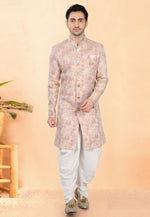 Load image into Gallery viewer, Peach Jacquard Indo Western Suit

