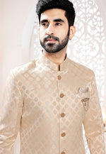 Load image into Gallery viewer, Peach Jacquard Indo Western Suit
