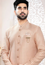 Load image into Gallery viewer, Peach Jacquard Indo Western Suit

