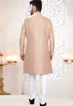 Load image into Gallery viewer, Peach Jacquard Indo Western Suit
