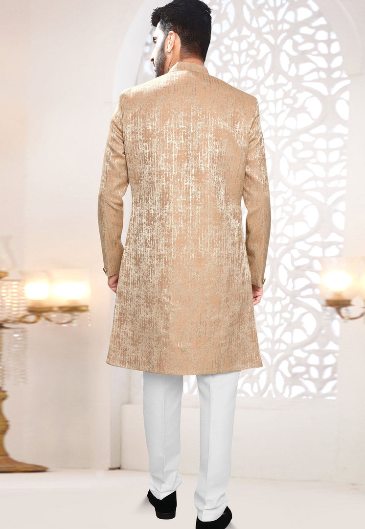 Peach Jacquard Indo Western Suit