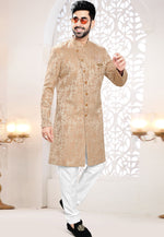Load image into Gallery viewer, Peach Jacquard Indo Western Suit
