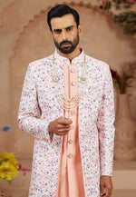 Load image into Gallery viewer, Peach Jacquard Jacket Style Sherwani
