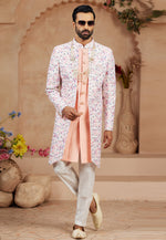 Load image into Gallery viewer, Peach Jacquard Jacket Style Sherwani
