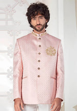 Load image into Gallery viewer, Peach Jacquard Jodhpuri Suit
