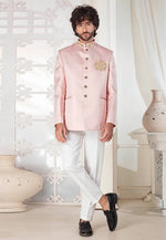 Load image into Gallery viewer, Peach Jacquard Jodhpuri Suit
