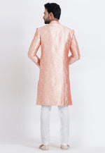 Load image into Gallery viewer, Peach Jacquard Silk Indo Western Suit
