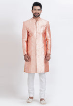 Load image into Gallery viewer, Peach Jacquard Silk Indo Western Suit
