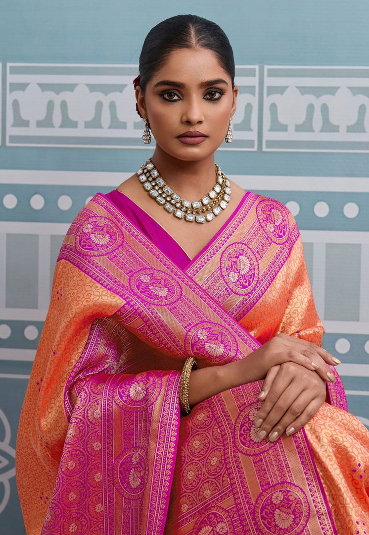 Peach Kanjivaram Silk Saree