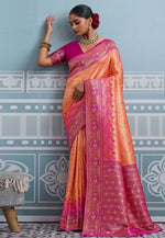Load image into Gallery viewer, Peach Kanjivaram Silk Saree