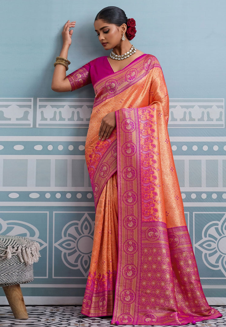 Peach Kanjivaram Silk Saree