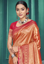 Load image into Gallery viewer, Peach Kanjivaram Silk Saree With Blouse