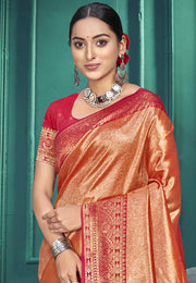 Peach Kanjivaram Silk Saree With Blouse