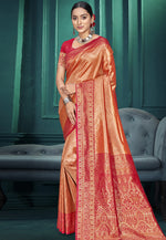 Load image into Gallery viewer, Peach Kanjivaram Silk Saree With Blouse