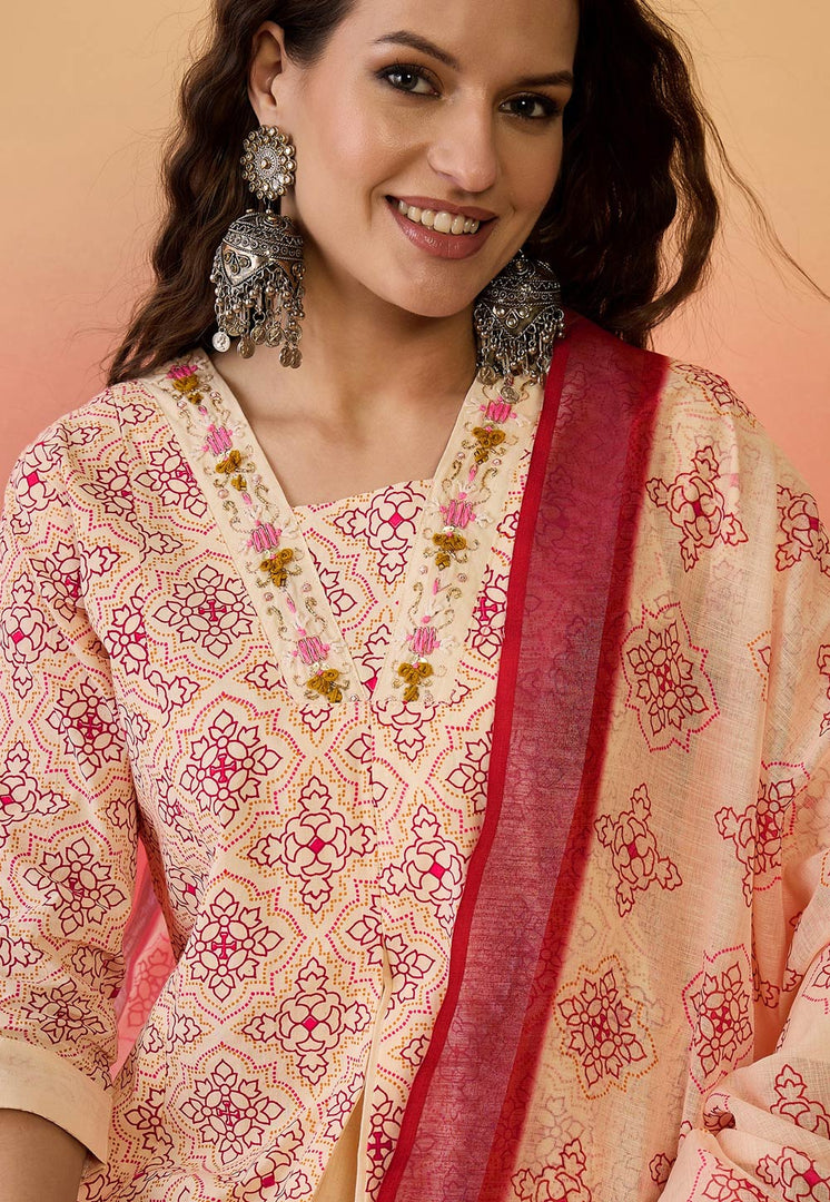 Peach Khadi Readymade Pakistani Suit