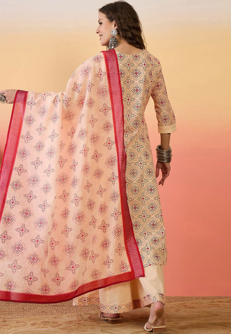 Peach Khadi Readymade Pakistani Suit