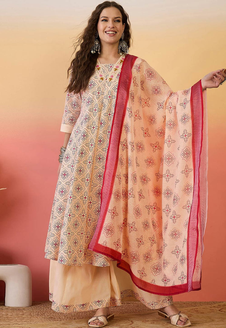 Peach Khadi Readymade Pakistani Suit