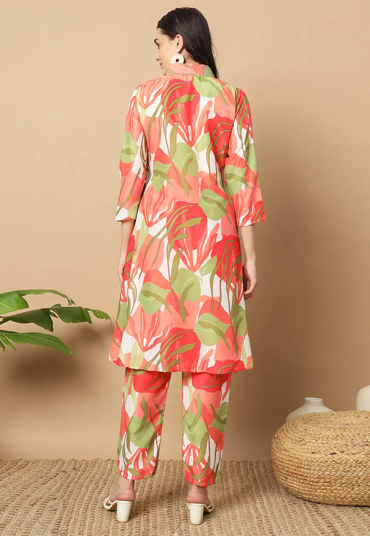 Peach Muslin Kurta Set With Pent