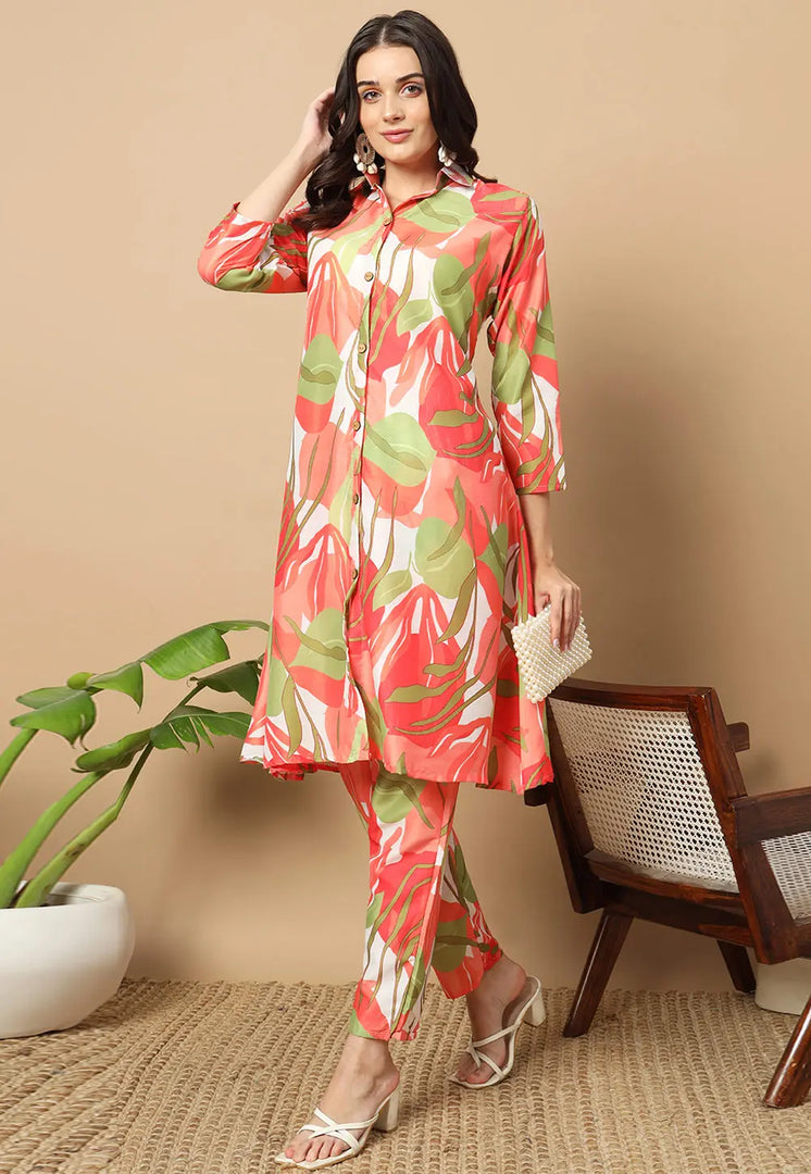 Peach Muslin Kurta Set With Pent